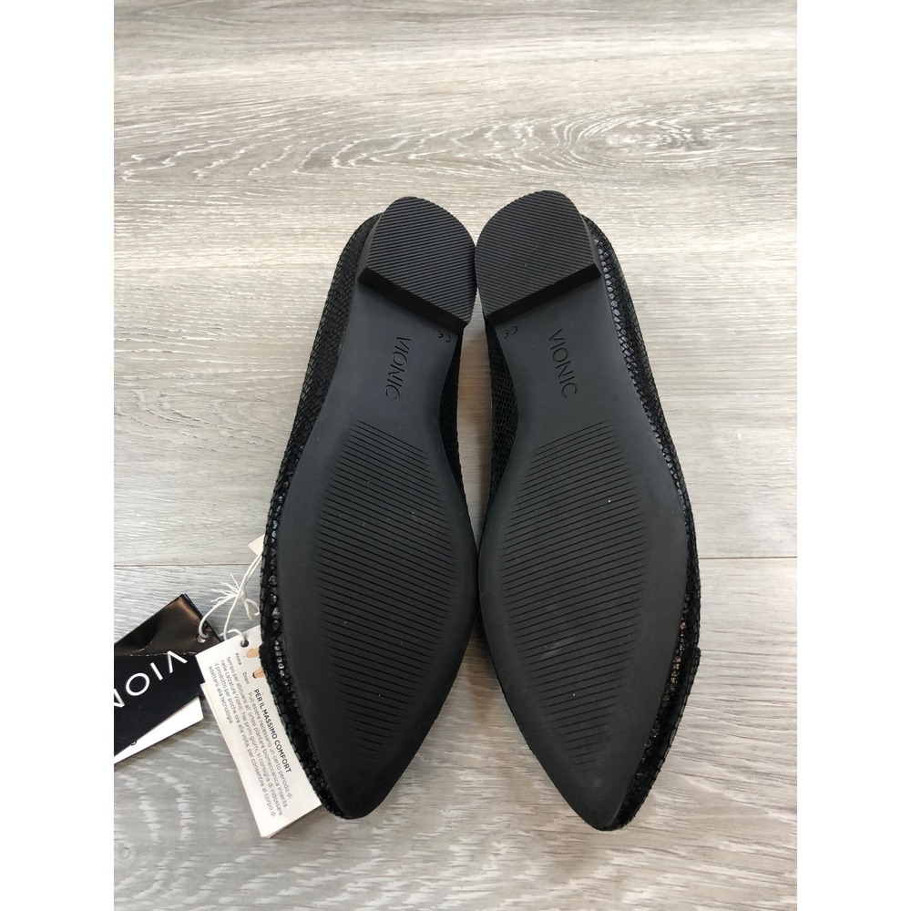 Vionic Black Snake Embossed Pointed Toe Flats Sli… - image 6